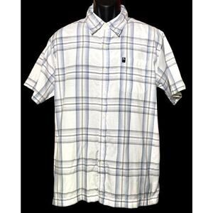 Freeworld Button Up Shirt Men’s Blue White Plaid Pocket Short Sleeve Size Medium
